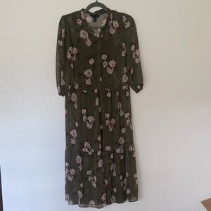 New Look Olive Floral Long Sleeve Dress